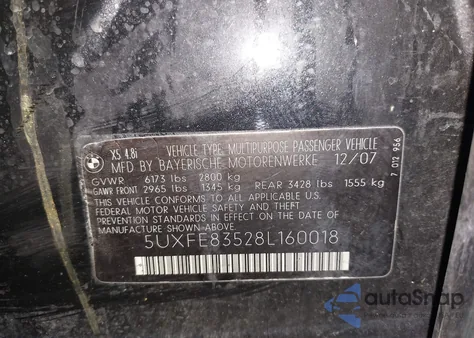 2008 BMW X5 4.8I from USA, damaged, VIN 5UXFE83528L160018